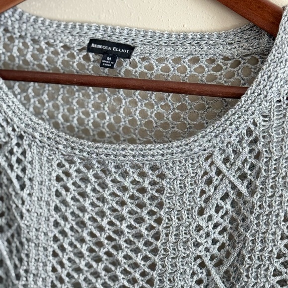 Rebecca Elliot Gray Open Knit Mesh Sweater | Tie Side Pullover | Size M - Picture 3 of 7